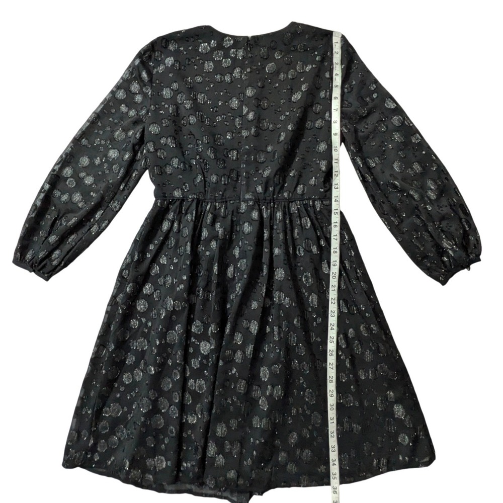 J.Crew A-Line Dress Metallic Dot Jacquard Black Silver Fit Flare Sz 4 - Picture 15 of 16